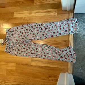 Festive Gray Pajama Pants with Red and Green Pattern